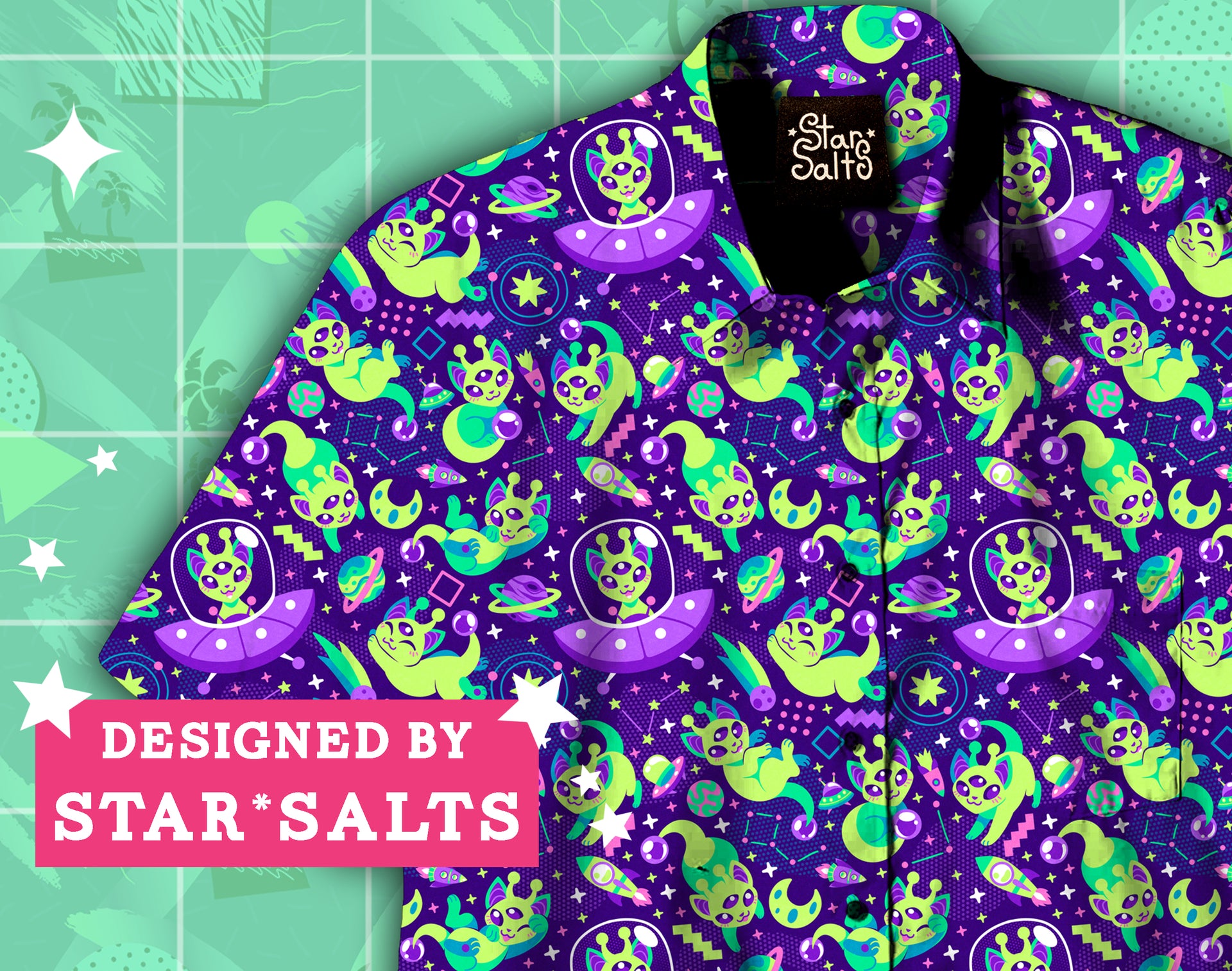 Alien Cat Button Up Shirt - Small