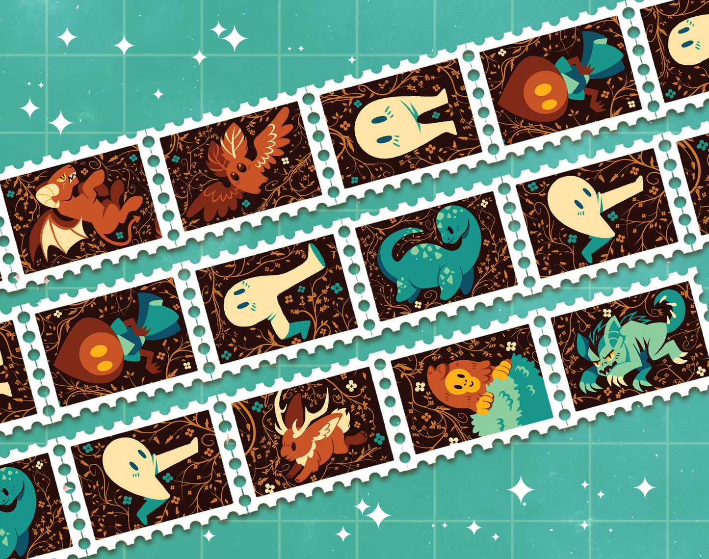 Colorful Cryptids Stamp Washi Tape